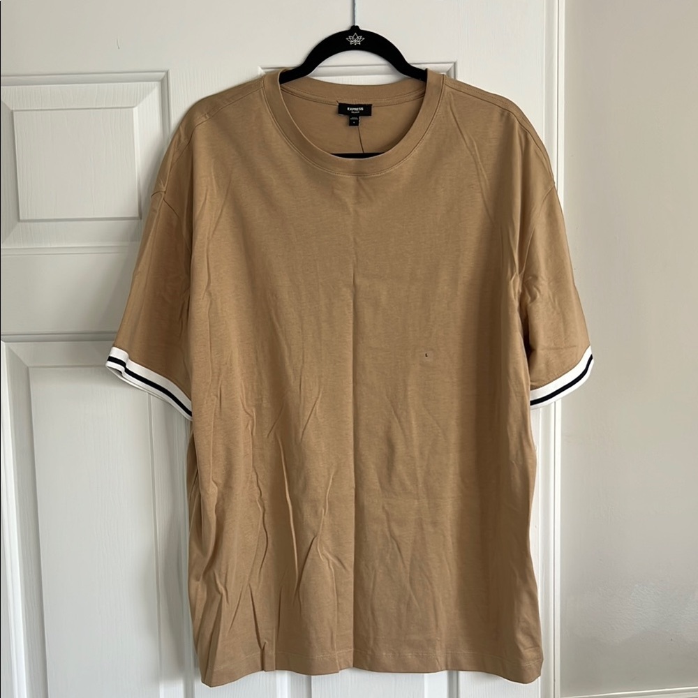 H&M Tan Short Sleeve Tee with Striped Cuffs